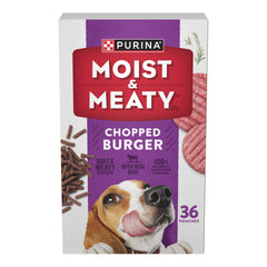 Línea Purina Humedo y Carne, bolsa primer plano, textura suave para perros adultos.