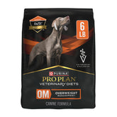 Purina OM bolsa de 6 libras visible, ideal para control de peso canino.