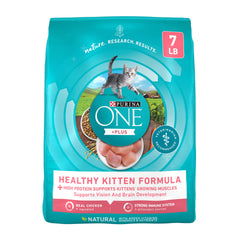Purina One alimento seco para gatitos con proteína alta y pollo real para su crecimiento.