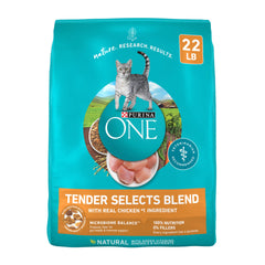 Purina ONE Tender Selects con pollo real, bolsa de 22 lb, croquetas para energía diaria.
