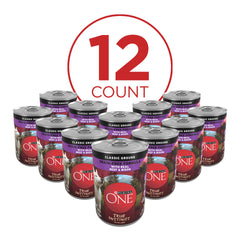 Purina ONE True Instinct: etiqueta de nutrición que destaca ingredientes reales.