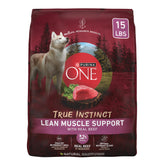 Purina ONE True Instinct Musculo Magro, bolsa frontal, alimento rico en proteína alto impacto.