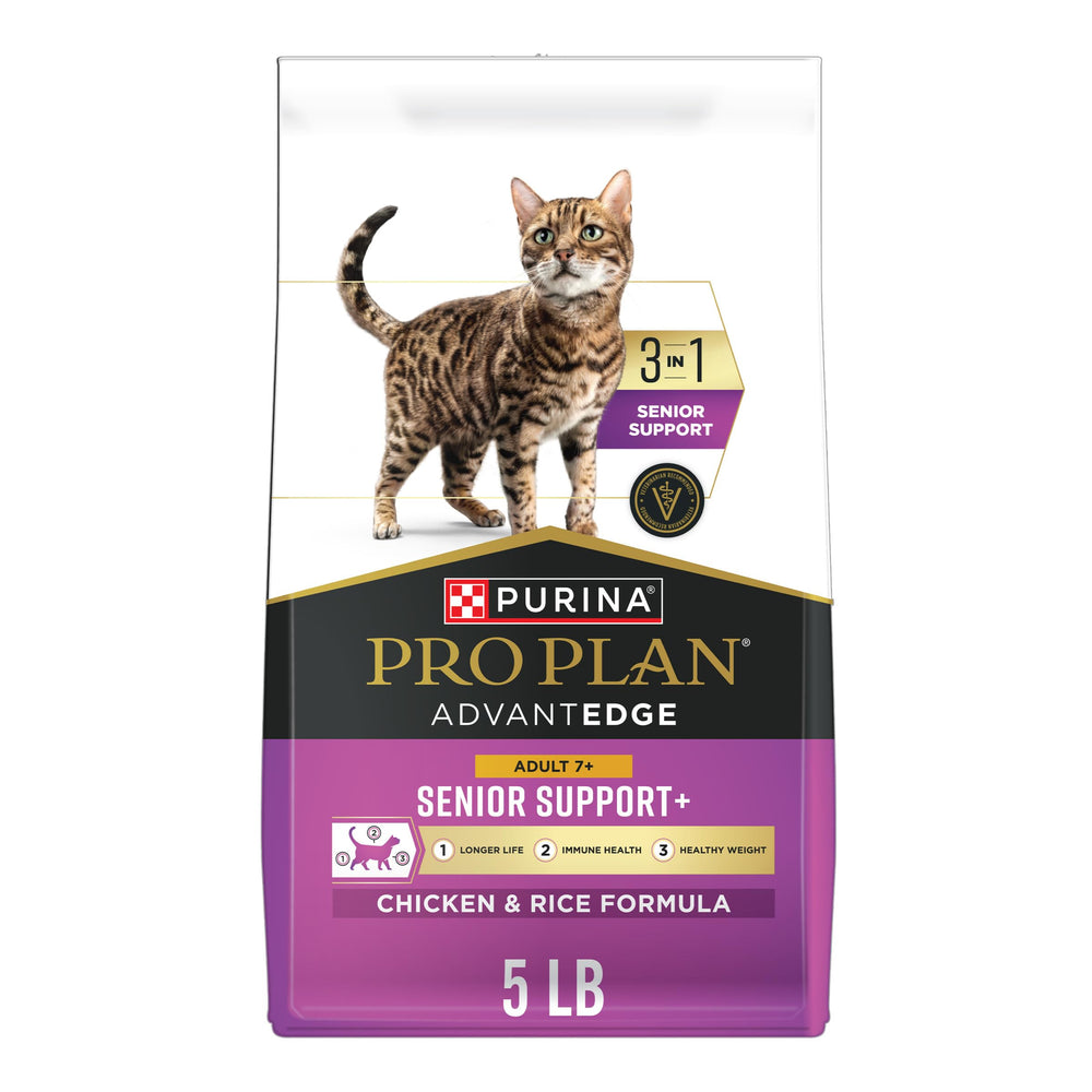 Purina Pro Plan AdvantEDGE, bolsa de 5 lb, comida seca para gatos mayores que apoya la energía diaria.
