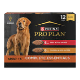 Purina Pro Plan Complete Essentials lata pollo con arroz, proteína alta para perros adultos.