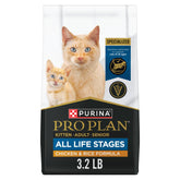 Purina Pro Plan croquetas pollo-arroz para todas las etapas, sabor y nutrición.