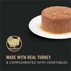 Paté de pavo Purina Pro Plan, textura suave para comer cómodo.