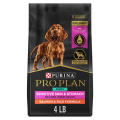 Purina Pro Plan Puppy salmón-arroz bolsa-4lb: croquetas para cachorros con salmón principal.