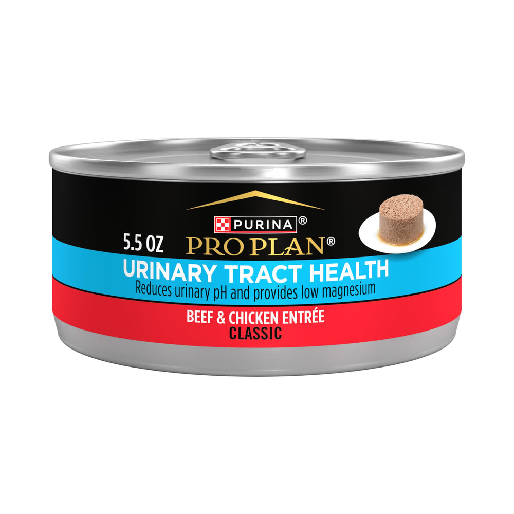 Purina Pro Plan Salud Urinario, lata de res y pollo para apoyar la salud urinaria.