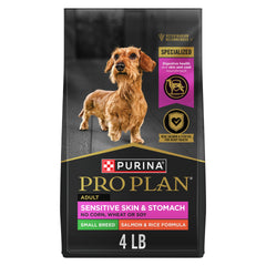 Purina Pro Plan sensible piel estómago para perros pequeños, bolsa de 4 libras.
