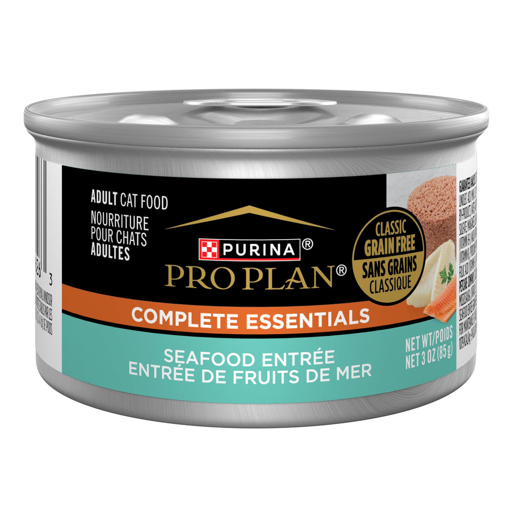Purina Pro Plan sin granos mariscos, lata de 3 oz, ayuda a mantener músculo magro.