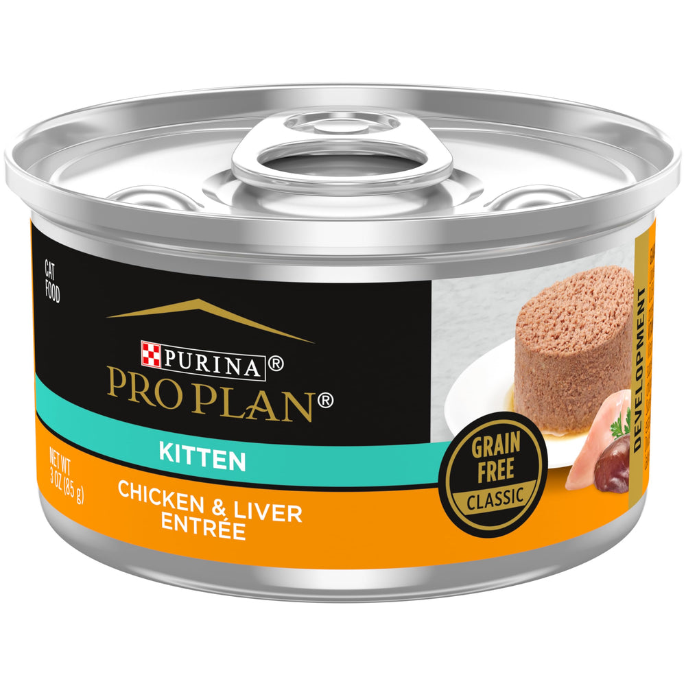 Purina Pro Plan Gatitos paté de pollo real, sabor que encanta a gatitos curiosos.