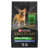 Purina Pro Plan Small Breed croquetas crujientes y trozos de cordero y arroz.