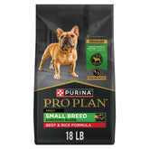 Purina Pro Plan para razas pequeñas: trozos de res y arroz, croquetas crujientes.