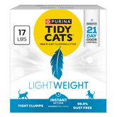 Purina Tidy Cats Lightweight Instant Action en empaque de 17 libras, manejo cómodo.