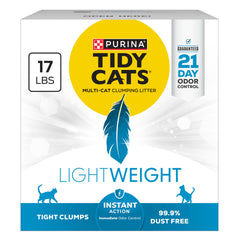 Purina Tidy Cats Lightweight Instant Action en empaque de 17 libras, manejo cómodo.