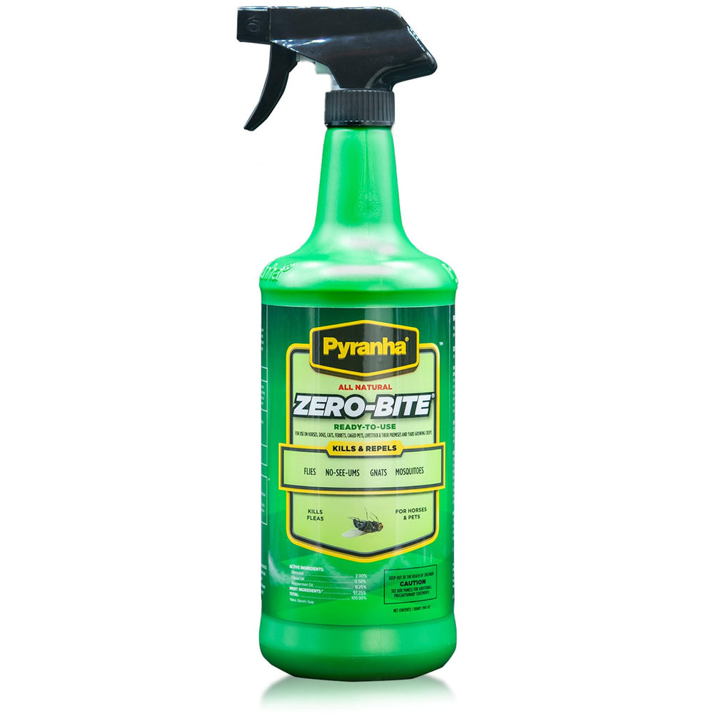 Pyranha Zero-Bite: etiqueta clara en la botella para protección natural al exterior.