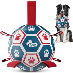 QDAN bola para perro estilo fútbol mundial con correas, ideal para juego al aire libre.