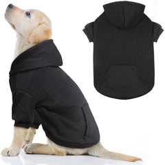 QDYU sudadera para perros grandes con capucha, vista frontal y bolsillo práctico.