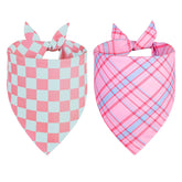 QUQULE bandana para perro, diseño triángulos rosa y azul, ideal para fiesta o paseo.