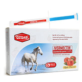 Pasta ivermectina QZQAB para caballos en envase listo para dosis.