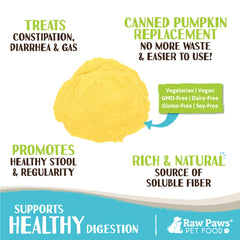 Envase de Raw Paws 4 oz para polvo de calabaza en casa.