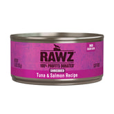 Rawz alimento húmedo para gato, lata desmenuzada de atún y salmón, ayuda a la hidratación.