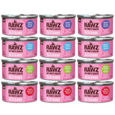 Rawz paté para gatitos con salmón en lata, alto contenido proteico.