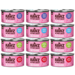 Rawz paté para gatitos con salmón en lata, alto contenido proteico.