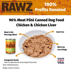 Rawz lata 96% hígado de pollo, plato jugoso para perros.