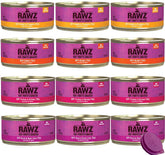 Rawz latas pavo-salmón: bocados jugosos que favorecen la hidratación diaria del gato.