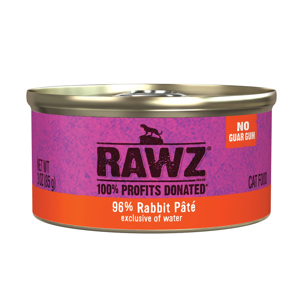 Rawz Paté de Conejo: lata de 3 oz para gatos, carne real.
