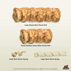 Rollos de mejilla de Redbarn con glaseado de pollo y zanahoria, ideales para masticar y entretener.
