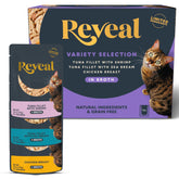 Reveal Gato con sobre de atún y camarones: proteína real para felinos exigentes.