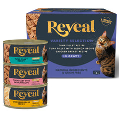 Reveal: lata de comida húmeda para gatos con ingredientes limitados, sabor natural.