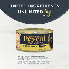 Reveal texturas pedacitos en caldo, ideal para gatitos de boca pequeña.