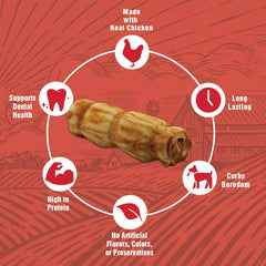 Rewardables premios para perros con cachete ternera recubiertos de pollo; sabor que mantiene entretenidos.