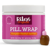 Riley's Pill Wrap tub with pumpkin-peanut-butter paste masks pills for dogs.