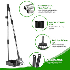 ROIUBPO Pooper Scooper con bandeja-aluminio y rastrillo para limpieza eficiente
