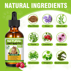RUAKPL antibiótico natural para gatos, etiqueta clara para identificar el producto.