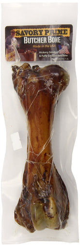 Savory Prime hueso de jamón carnicería, vista frontal para estimar tamaño y presencia natural.