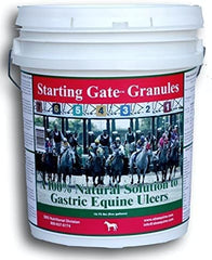 SBS Equine Starting Gate Granules en envase de 5 galones para uso diario.