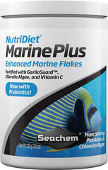 Seachem NutriDiet Marine Plus Flakes en envase de 100 g para peces marinos.