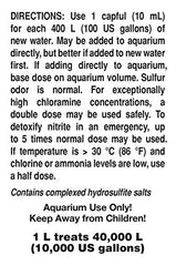 Seachem Prime etiqueta frontal con instrucciones de uso