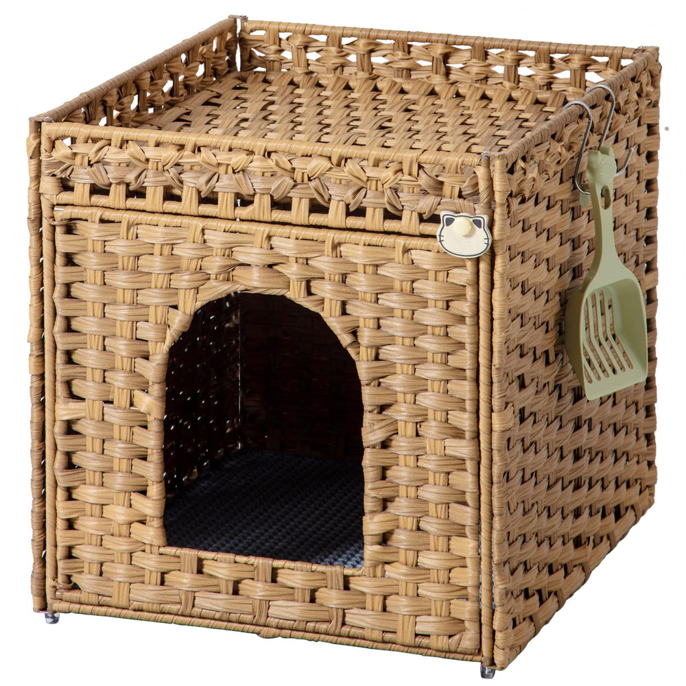 SETVSON caja de arena oculta tejida en mimbre natural, ideal para salón ordenado.