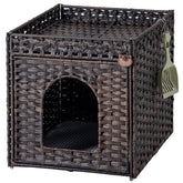 SETVSON caja-litter oculta de mimbre marrón, elegante y práctica para la arena del gato.