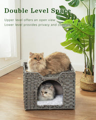 SETVSON cubo de gato de ratán para interior, diseño plegable gris.