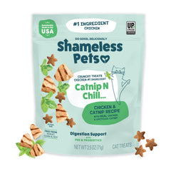 Shameless Pets Catnip N Chill: snack crujiente para gatos indoor con digestión suave.