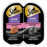 Sheba paté de salmón, porciones perfectas para la comida diaria del gato.
