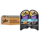 Sheba paté de porciones pescado blanco y atún, porciones fáciles de servir para gatos.