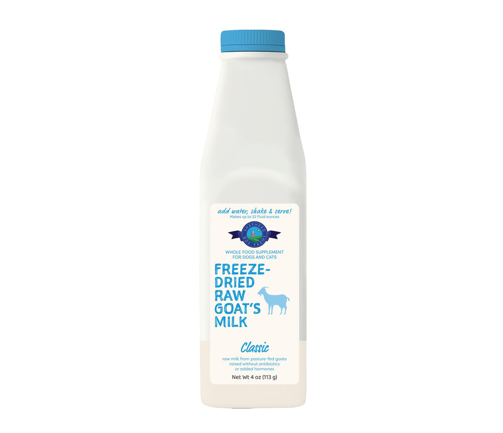 Shepherd Boy Farms Leche de cabra liofilizada con probióticos para mascotas.